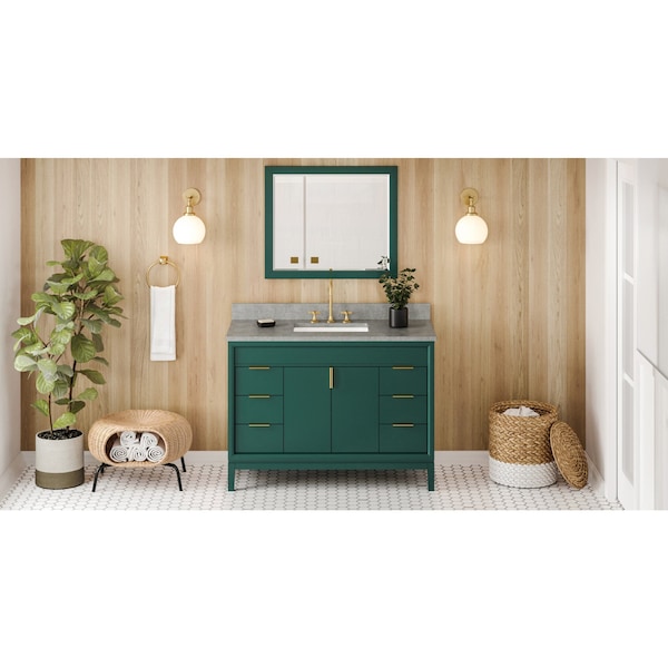Jeffrey Alexander 48In. Forest Green Theodora Vanity, Steel Grey Cultured Marble Vanity Top, Undrmnt Rctngl Bowl VKITTHE48GNSGR - main